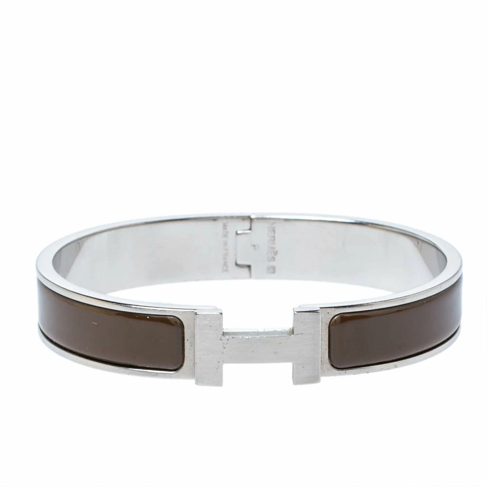 Hermes Clic HH Enamel Palladium Plated Narrow Bracelet For Men 3 Hermes Clic HH Enamel Palladium Plated Narrow Bracelet For Men