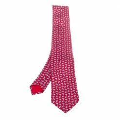 Hermes Red Horse Print Silk Tie For Men