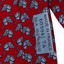 Hermes Red Horse Print Silk Tie For Men -Deals Hermes Store luxury men hermes used accessories p355261 003