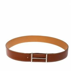 Hermes Tan/Brown Box And Togo Leather Idem Reversible Belt 90CM For Men