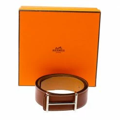Hermes Tan/Brown Box And Togo Leather Idem Reversible Belt 90CM For Men -Deals Hermes Store luxury men hermes used accessories p364874 002