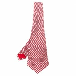 Hermes Hermès Red Geometric Print Traditional Silk Tie For Men