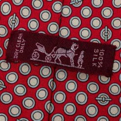 Hermes Hermès Red Geometric Print Traditional Silk Tie For Men -Deals Hermes Store luxury men hermes used accessories p380271 005