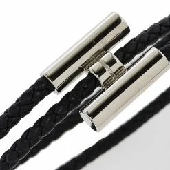 Hermes Hermès Tournis Tresse Black Leather Palladium Plated Bracelet For Men -Deals Hermes Store luxury men hermes used accessories p396907 006
