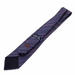 Hermes Purple Striped Silk Tie For Men -Deals Hermes Store luxury men hermes used accessories p39730 004
