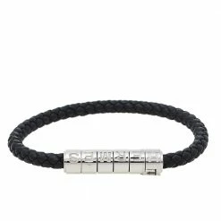 Hermes Hermès Black Braided Leather Goliath Code Bracelet For Men