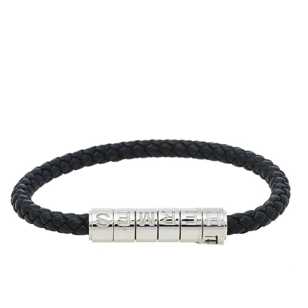 Hermes Hermès Black Braided Leather Goliath Code Bracelet For Men 3 Hermes Hermès Black Braided Leather Goliath Code Bracelet For Men