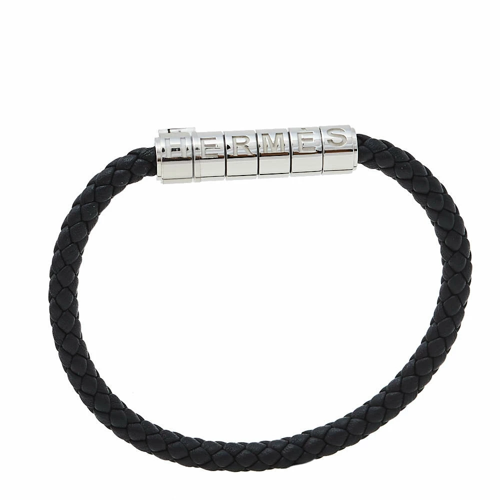 Hermes Hermès Black Braided Leather Goliath Code Bracelet For Men 6 Hermes Hermès Black Braided Leather Goliath Code Bracelet For Men - Image 4