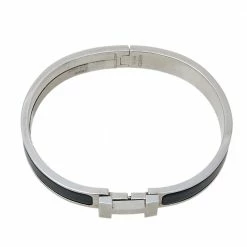 Hermes Hermès Clic H Bleu Nuit Enamel Brushed Palladium Plated Bracelet For Men -Deals Hermes Store luxury men hermes used accessories p410854 002