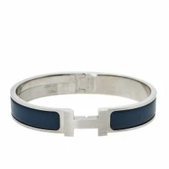 Hermes Hermès Clic H Bleu Nuit Enamel Brushed Palladium Plated Bracelet For Men