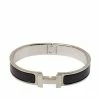 Hermes Hermès Clic HH Black Enamel Brushed Palladium Plated Bracelet For Men