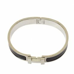 Hermes Hermès Clic HH Black Enamel Brushed Palladium Plated Bracelet For Men -Deals Hermes Store luxury men hermes used accessories p412623 003
