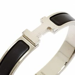 Hermes Hermès Clic HH Black Enamel Brushed Palladium Plated Bracelet For Men -Deals Hermes Store luxury men hermes used accessories p412623 006