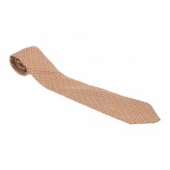 Hermes Orange Silk Printed Tie For Men