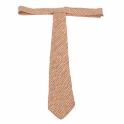 Hermes Orange Silk Printed Tie For Men -Deals Hermes Store luxury men hermes used accessories p42711 003