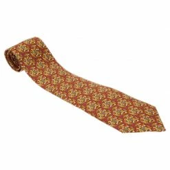 Hermes Red Silk Equestrian Print Tie For Men