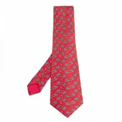Hermes Vermillion Magic Carpet Print Silk Tie For Men