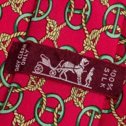 Hermes Vintage Vermillion Rope Pattern Print Silk Tie For Men -Deals Hermes Store luxury men hermes used accessories p460176 004
