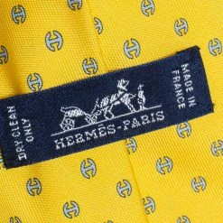 Hermes Yellow H Tonneau Print Silk Tie For Men -Deals Hermes Store luxury men hermes used accessories p460734 004