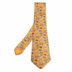 Hermes Yellow Jester Hat Print Silk Tie For Men