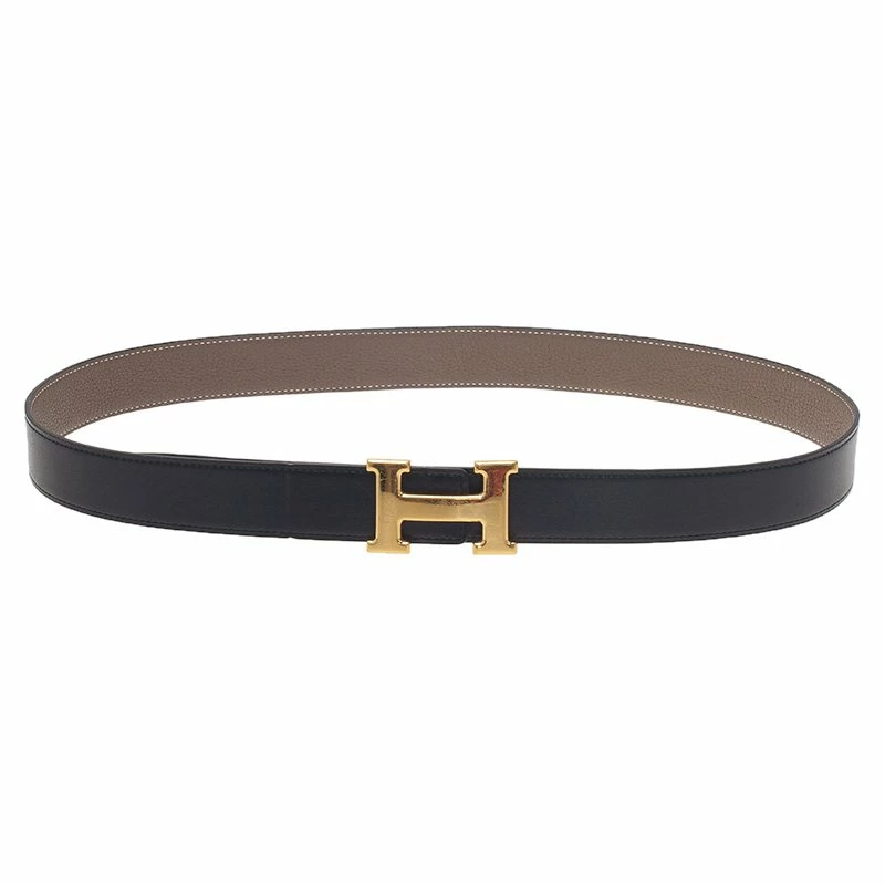 Hermes Black/Grey Leather Reversible H Buckle Belt 95 CM For Men 3 Hermes Black/Grey Leather Reversible H Buckle Belt 95 CM For Men