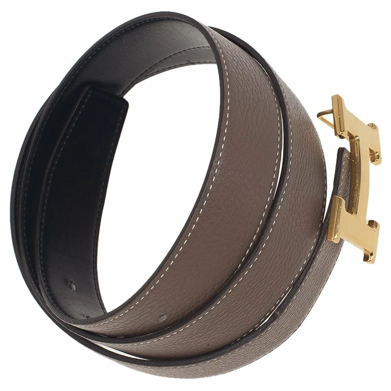 Hermes Black/Grey Leather Reversible H Buckle Belt 95 CM For Men 5 Hermes Black/Grey Leather Reversible H Buckle Belt 95 CM For Men - Image 3