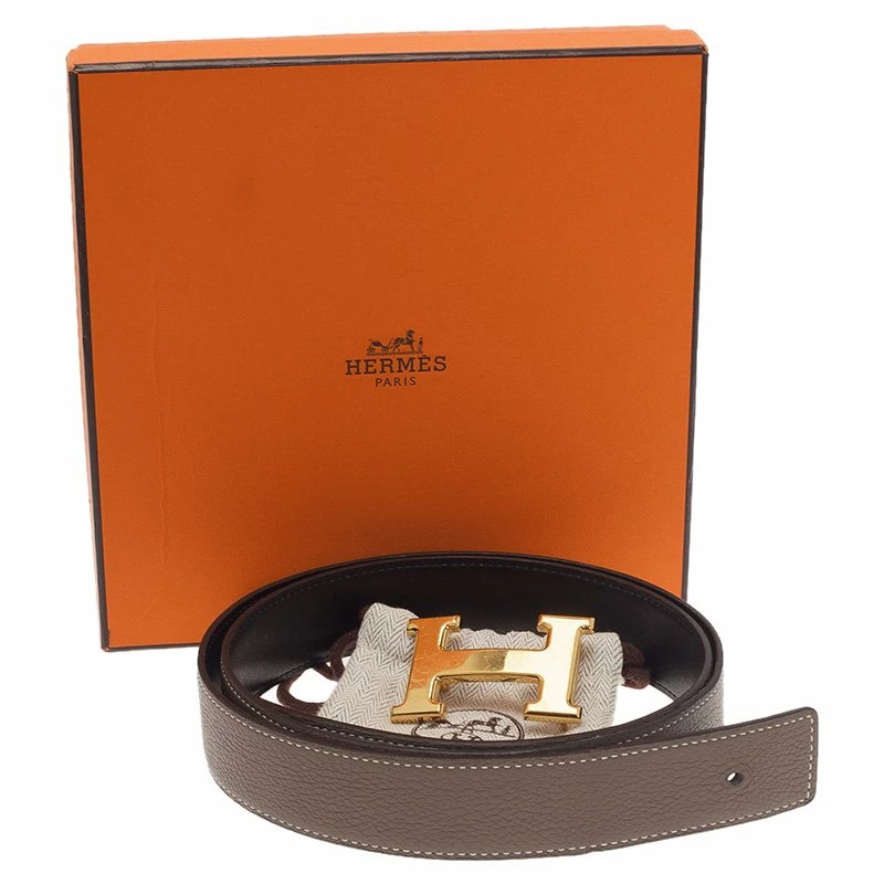 Hermes Black/Grey Leather Reversible H Buckle Belt 95 CM For Men 8 Hermes Black/Grey Leather Reversible H Buckle Belt 95 CM For Men - Image 6