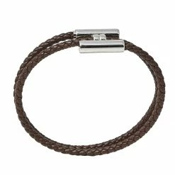 Hermes Tournis Tresse Brown Leather Palladium Plated Bracelet For Men -Deals Hermes Store luxury men hermes used accessories p470348 003