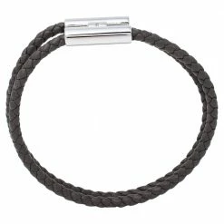 Hermes Hermès Tournis Tresse Grey Leather Palladium Plated Bracelet For Men -Deals Hermes Store luxury men hermes used accessories p470771 003