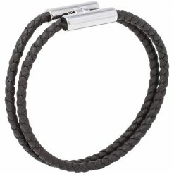Hermes Hermès Tournis Tresse Grey Leather Palladium Plated Bracelet For Men -Deals Hermes Store luxury men hermes used accessories p470771 004