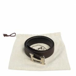 Hermes Hermès Noir/Cacao Box And Taurillon Clemencer H Buckle Reversible Belt 90 CM For Men -Deals Hermes Store luxury men hermes used accessories p473127 006