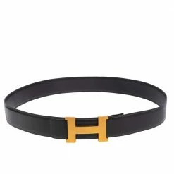 Hermes Hermès Graphite/Noir Chamonix Leather Constance Reversible Belt 105 CM For Men