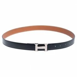 Hermes Hermès Noir/Gold Box And Togo Leather H Buckle Reversible Belt 110 CM For Men
