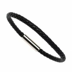 Hermes Hermès Black Braided Leather Palladium Plated Goliath Bracelet For Men -Deals Hermes Store luxury men hermes used accessories p482972 002