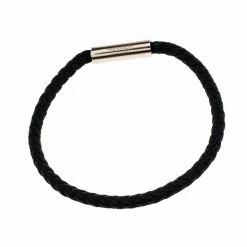 Hermes Hermès Black Braided Leather Palladium Plated Goliath Bracelet For Men -Deals Hermes Store luxury men hermes used accessories p482972 007