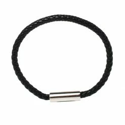 Hermes Hermès Black Braided Leather Palladium Plated Goliath Bracelet For Men -Deals Hermes Store luxury men hermes used accessories p482972 008