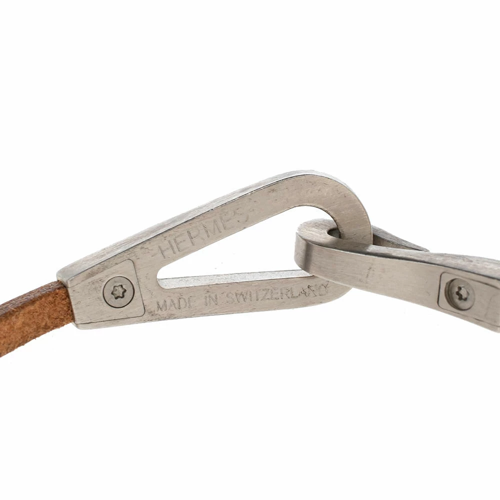 Hermes Hermès Brown Bridle Leather Brushed Palladium Plated Jumbo Jet Bracelet For Men 8 Hermes Hermès Brown Bridle Leather Brushed Palladium Plated Jumbo Jet Bracelet For Men - Image 6