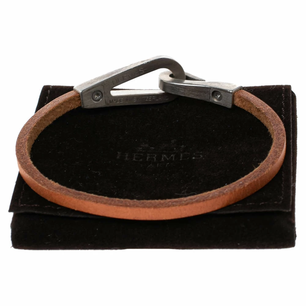 Hermes Hermès Brown Bridle Leather Brushed Palladium Plated Jumbo Jet Bracelet For Men 9 Hermes Hermès Brown Bridle Leather Brushed Palladium Plated Jumbo Jet Bracelet For Men - Image 7