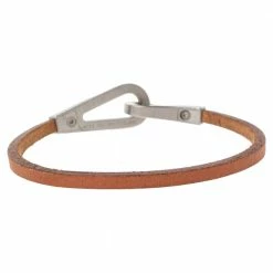 Hermes Hermès Brown Bridle Leather Brushed Palladium Plated Jumbo Jet Bracelet For Men