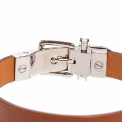 Hermes Hermès Brown Leather Palladium Plated Java 10 Bracelet M For Men -Deals Hermes Store luxury men hermes used accessories p488461 003