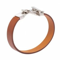 Hermes Hermès Brown Leather Palladium Plated Java 10 Bracelet M For Men -Deals Hermes Store luxury men hermes used accessories p488461 006