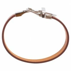 Hermes Hermès Brown Leather Palladium Plated Java 10 Bracelet M For Men -Deals Hermes Store luxury men hermes used accessories p488461 007