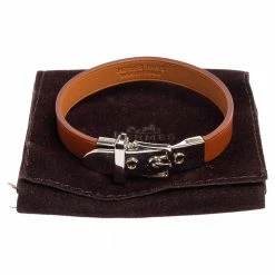 Hermes Hermès Brown Leather Palladium Plated Java 10 Bracelet M For Men -Deals Hermes Store luxury men hermes used accessories p488461 010