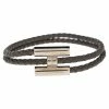 Hermes Tournis Tresse Grey Woven Leather Palladium Plated H Bracelet For Men