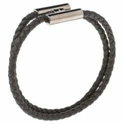 Hermes Tournis Tresse Grey Woven Leather Palladium Plated H Bracelet For Men -Deals Hermes Store luxury men hermes used accessories p488484 006