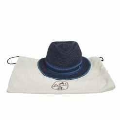 Hermes Navy Blue Striped Detail Hemp Claudio Hat (58) For Men -Deals Hermes Store luxury men hermes used accessories p504187 002