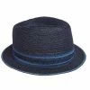 Hermes Navy Blue Striped Detail Hemp Claudio Hat (58) For Men