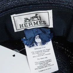 Hermes Navy Blue Striped Detail Hemp Claudio Hat (59) For Men -Deals Hermes Store luxury men hermes used accessories p504211 004