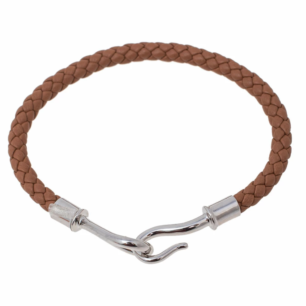Hermes Brown Braided Leather Palladium Plated Metal Jumbo H Bracelet For Men 7 Hermes Brown Braided Leather Palladium Plated Metal Jumbo H Bracelet For Men - Image 5