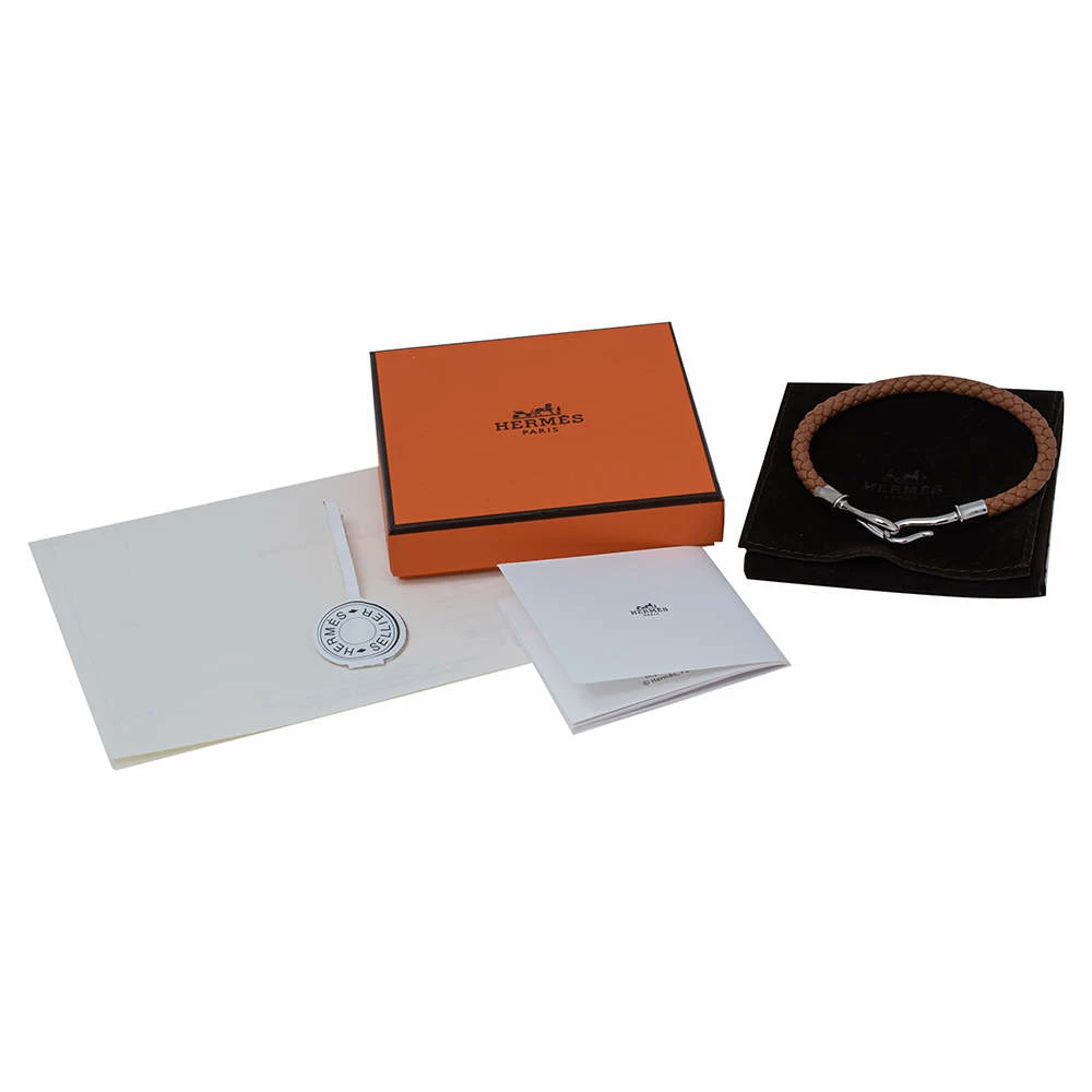 Hermes Brown Braided Leather Palladium Plated Metal Jumbo H Bracelet For Men 10 Hermes Brown Braided Leather Palladium Plated Metal Jumbo H Bracelet For Men - Image 8